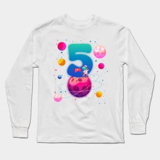 5th Birthday Party Space Lover B-day Gift For Kids Toddler Boys Long Sleeve T-Shirt